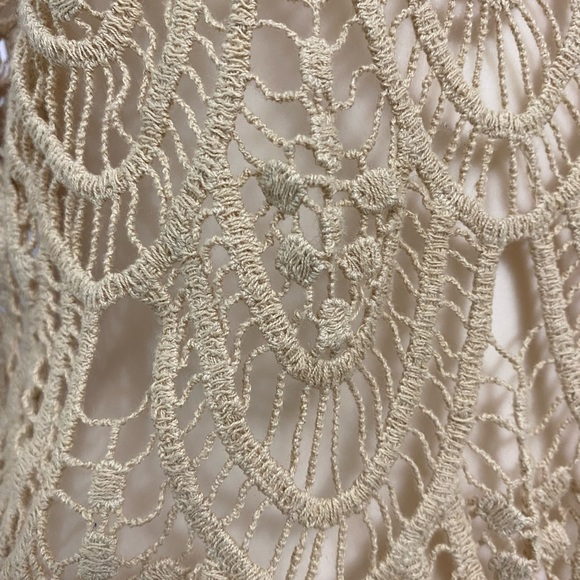 Open Crochet Knit 3/4 Bell Sleeve Boat Neck Scalloped Edge Pullover Sz M - Picture 6 of 8